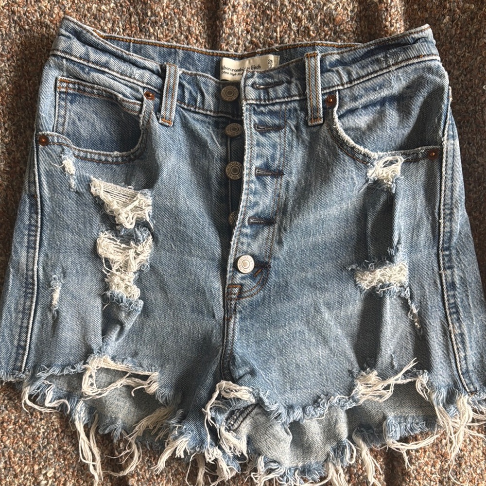 Abercrombie & Fitch Light Blue Distressed Jean Shorts